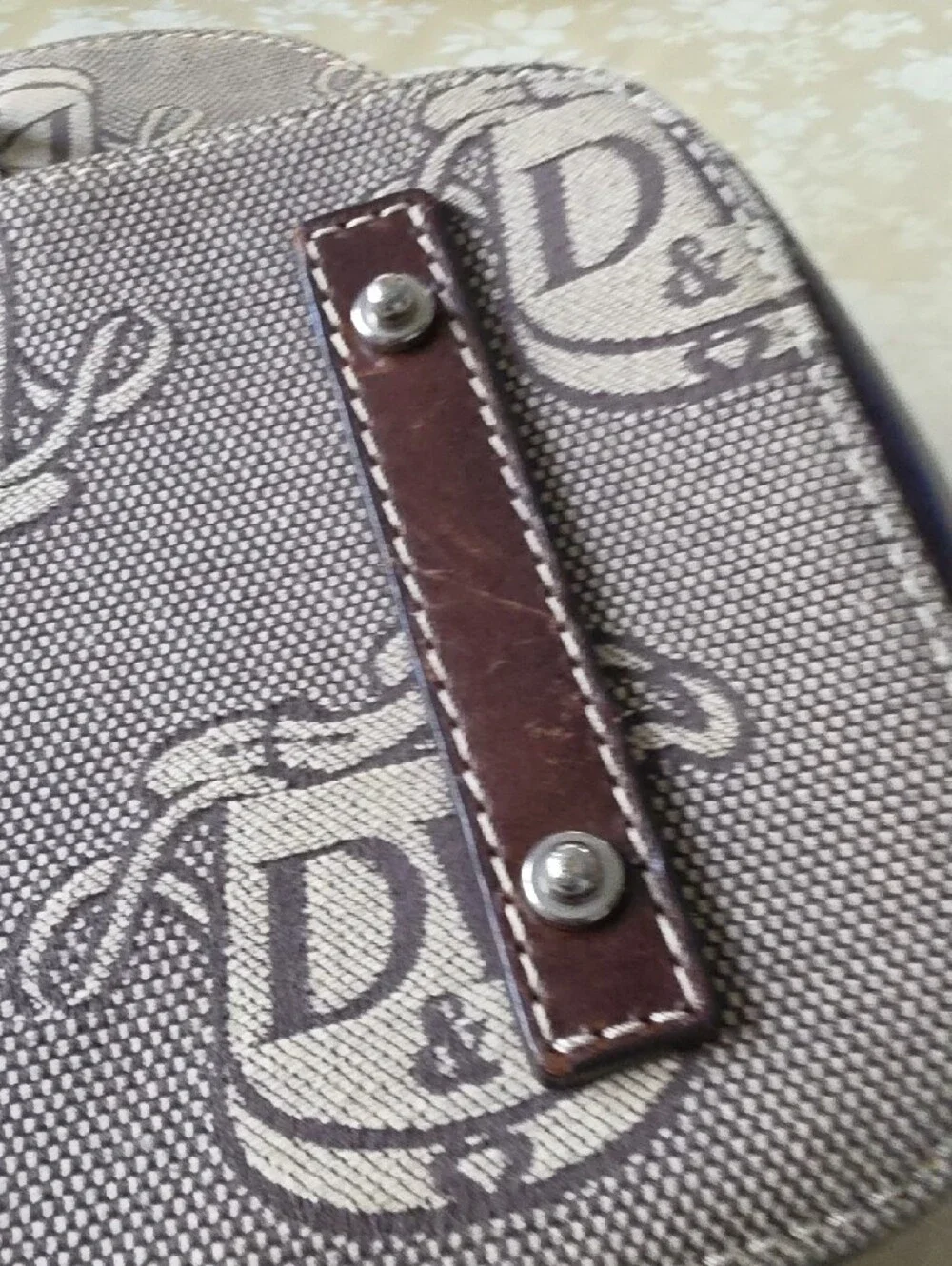 DB Patterned Canvas Satchel with Brown Leather Trim